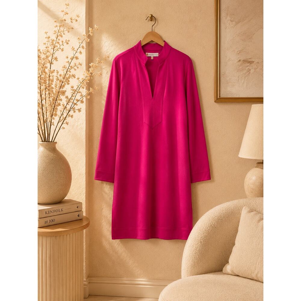 Jude Connally Kate Ponti Shift Dress Pink Sapphire V Neck Long Sleeve NWT S Chic